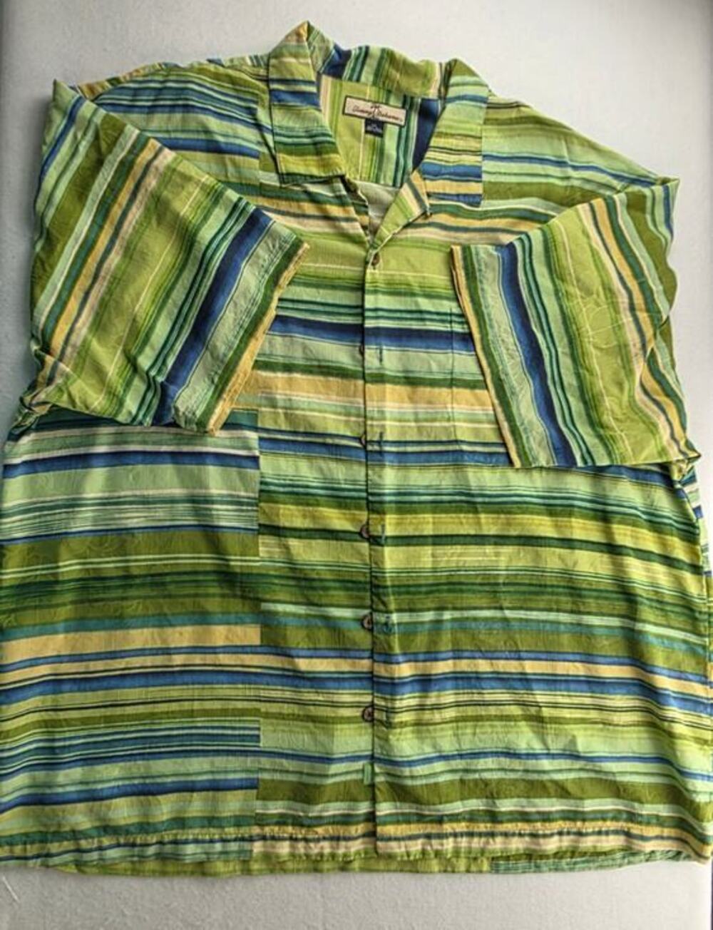 Tommy Bahama Relax Green Blue White Striped Silk Size XXL